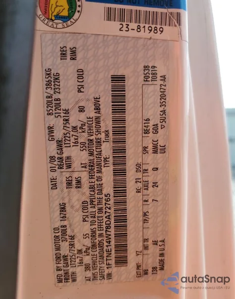 2008 Ford Econoline E150 Van из США, поврежденный, VIN 1FTNE14W78DA72765